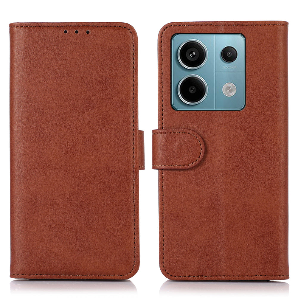 For Xiaomi Redmi Note 13 Pro 5G / Poco X6 5G Case Cowhide Texture Foldable Stand Leather Cover - Brown