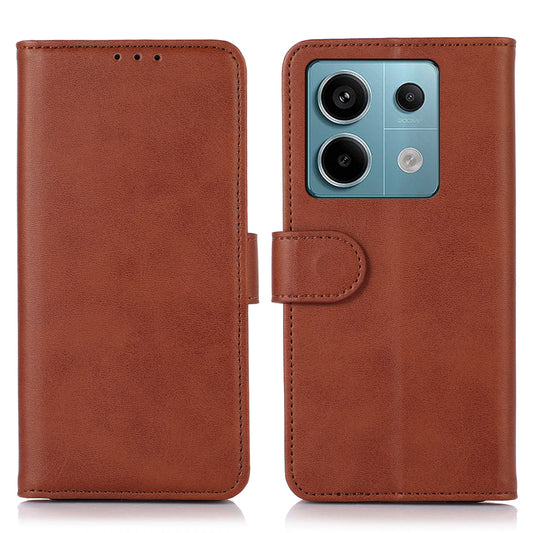 For Xiaomi Redmi Note 13 Pro 5G / Poco X6 5G Case Cowhide Texture Foldable Stand Leather Cover - Brown