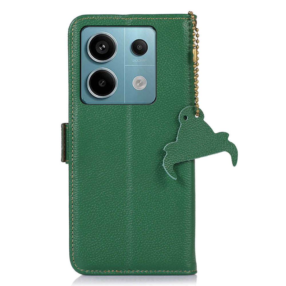 For Xiaomi Redmi Note 13 Pro 5G / Poco X6 5G Cell Phone Case RFID Blocking Wallet Genuine Cow Leather Cover - Green