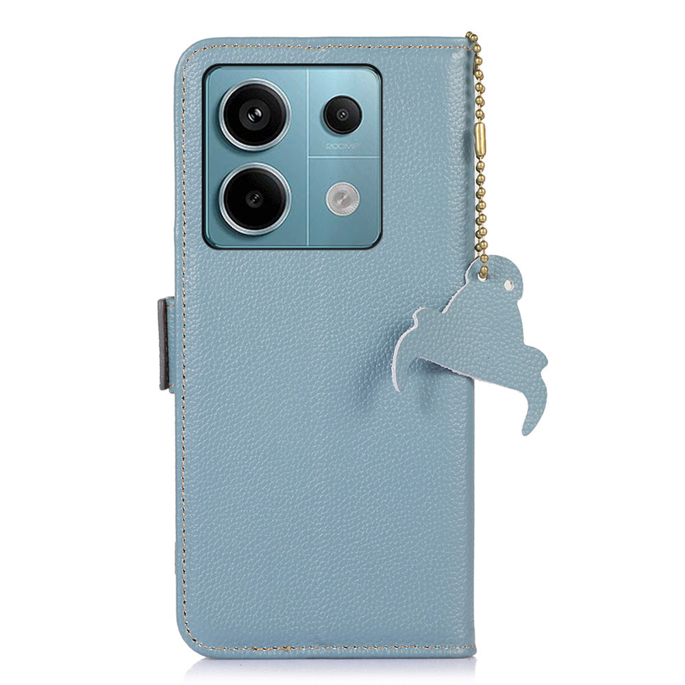 For Xiaomi Redmi Note 13 Pro 5G / Poco X6 5G Cell Phone Case RFID Blocking Wallet Genuine Cow Leather Cover - Blue
