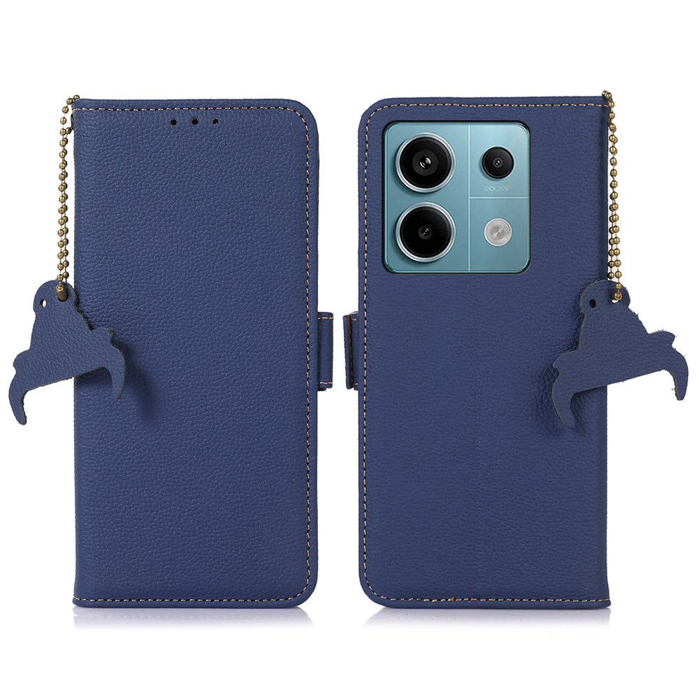 For Xiaomi Redmi Note 13 Pro 5G / Poco X6 5G Cell Phone Case RFID Blocking Wallet Genuine Cow Leather Cover - Sapphire