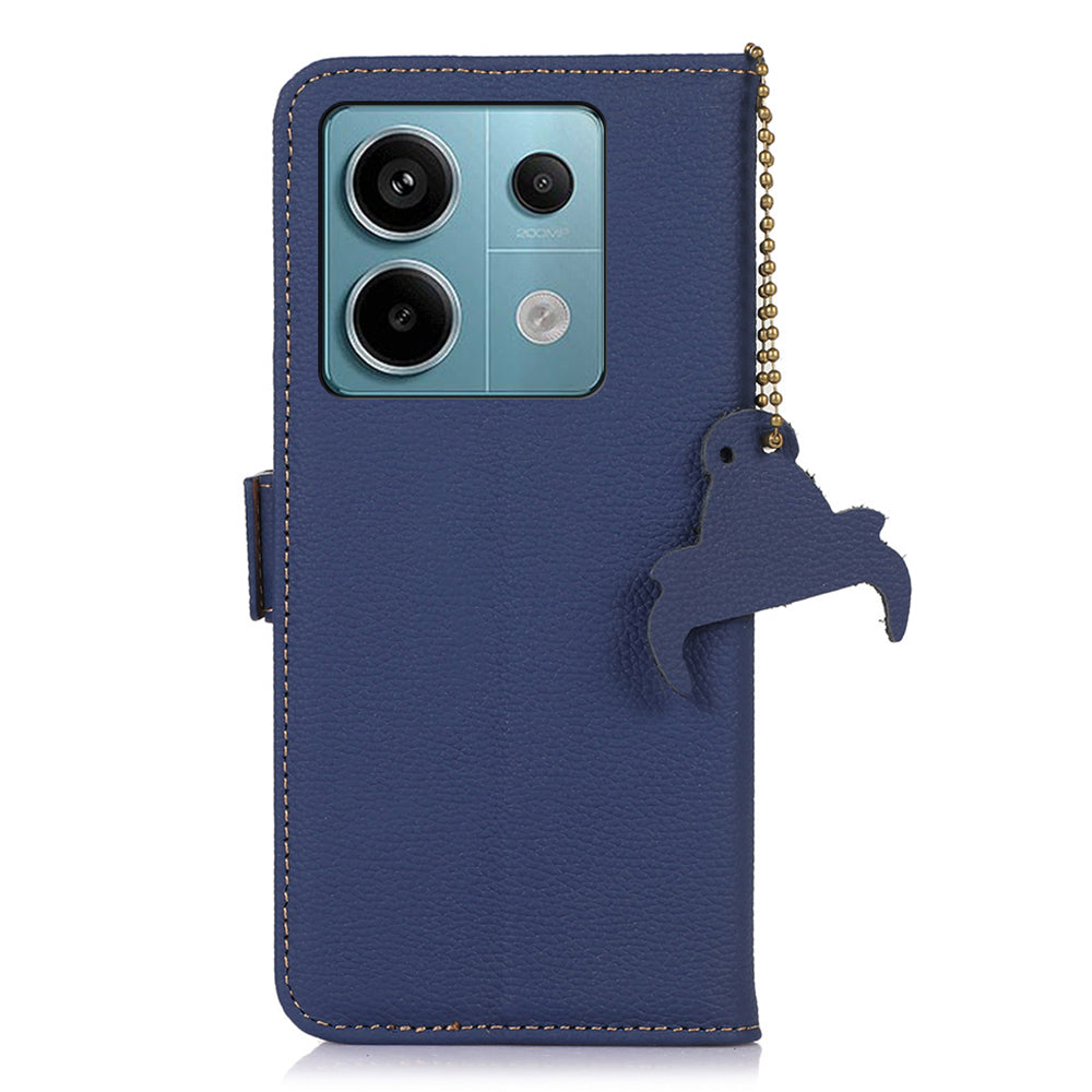 For Xiaomi Redmi Note 13 Pro 5G / Poco X6 5G Cell Phone Case RFID Blocking Wallet Genuine Cow Leather Cover - Sapphire
