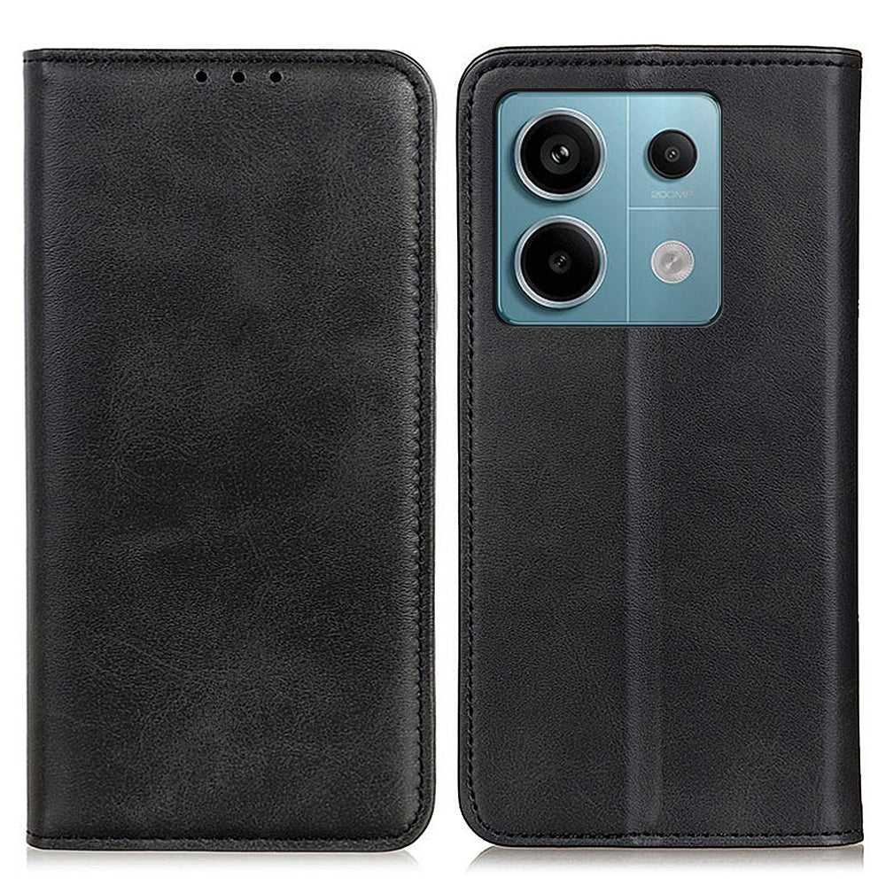 For Xiaomi Redmi Note 13 Pro 5G / Poco X6 5G Cell Phone Case Split Leather Wallet Anti-fall Cover - Black