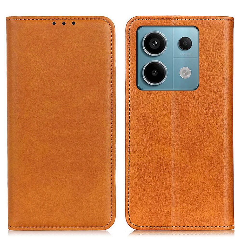 For Xiaomi Redmi Note 13 Pro 5G / Poco X6 5G Cell Phone Case Split Leather Wallet Anti-fall Cover - Brown