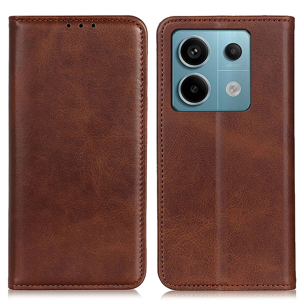 For Xiaomi Redmi Note 13 Pro 5G / Poco X6 5G Cell Phone Case Split Leather Wallet Anti-fall Cover - Coffee