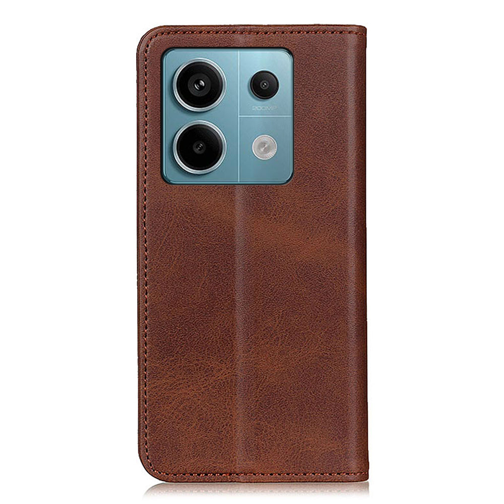 For Xiaomi Redmi Note 13 Pro 5G / Poco X6 5G Cell Phone Case Split Leather Wallet Anti-fall Cover - Coffee