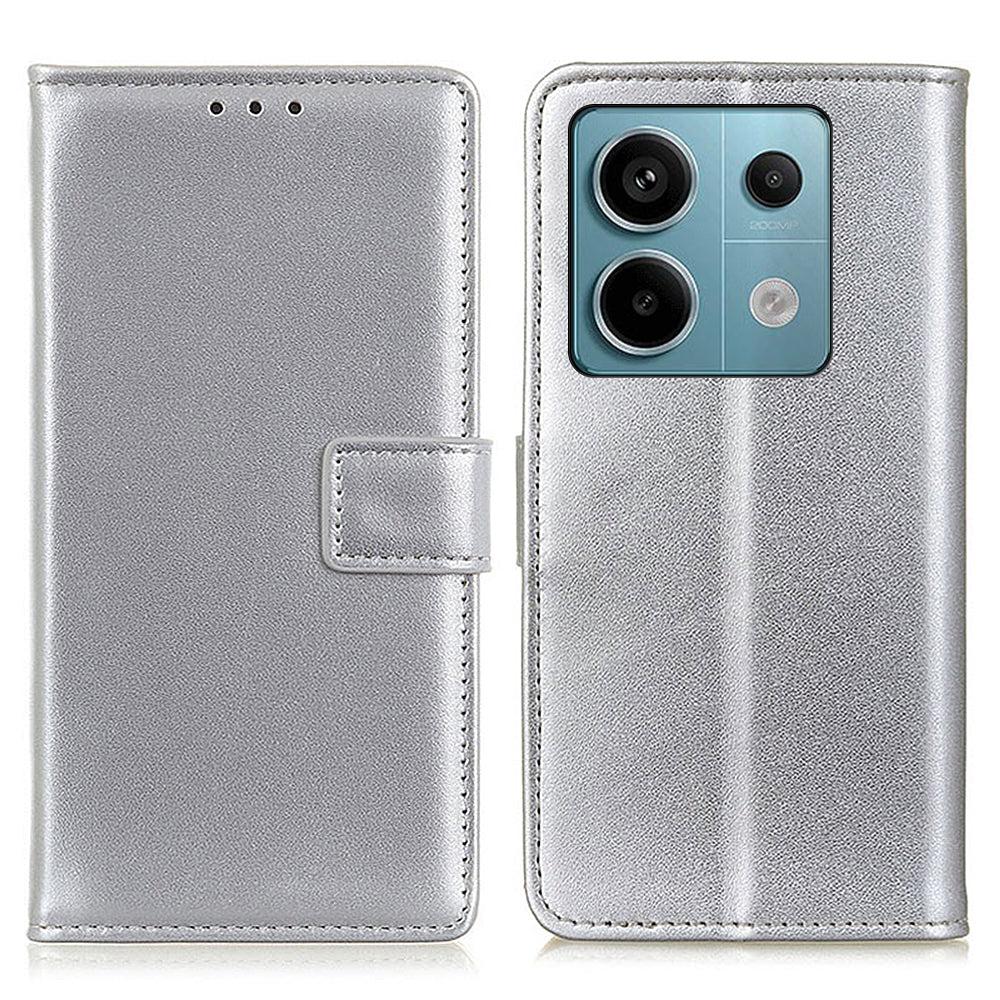For Xiaomi Redmi Note 13 Pro 5G / Poco X6 5G Cell Phone Case Shockproof PU Leather Wallet Cover - Silver