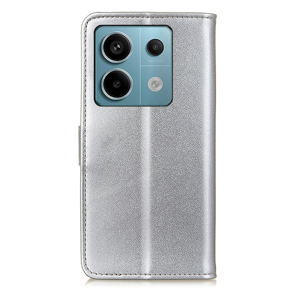 For Xiaomi Redmi Note 13 Pro 5G / Poco X6 5G Cell Phone Case Shockproof PU Leather Wallet Cover - Silver