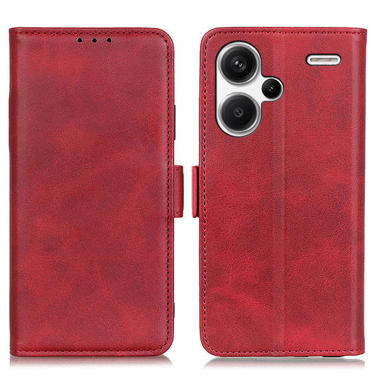 For Xiaomi Redmi Note 13 Pro+ 5G Cell Phone Case Anti-fall Magnetic Clasp Leather Wallet Cover - Red