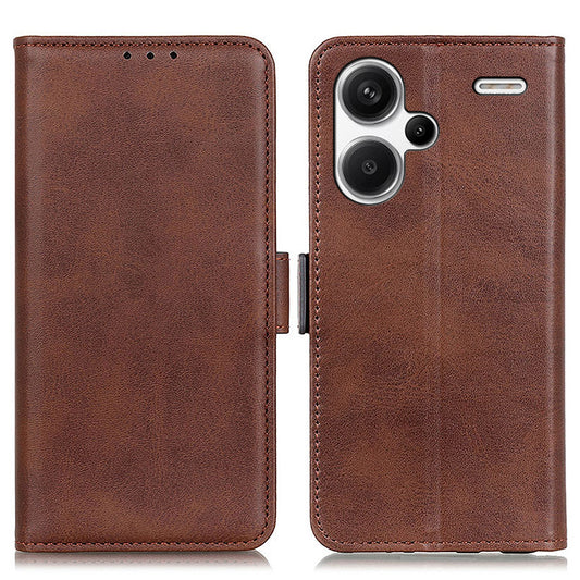 For Xiaomi Redmi Note 13 Pro+ 5G Cell Phone Case Anti-fall Magnetic Clasp Leather Wallet Cover - Brown