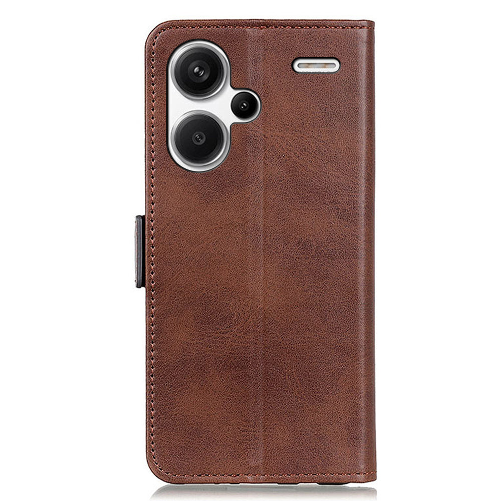 For Xiaomi Redmi Note 13 Pro+ 5G Cell Phone Case Anti-fall Magnetic Clasp Leather Wallet Cover - Brown