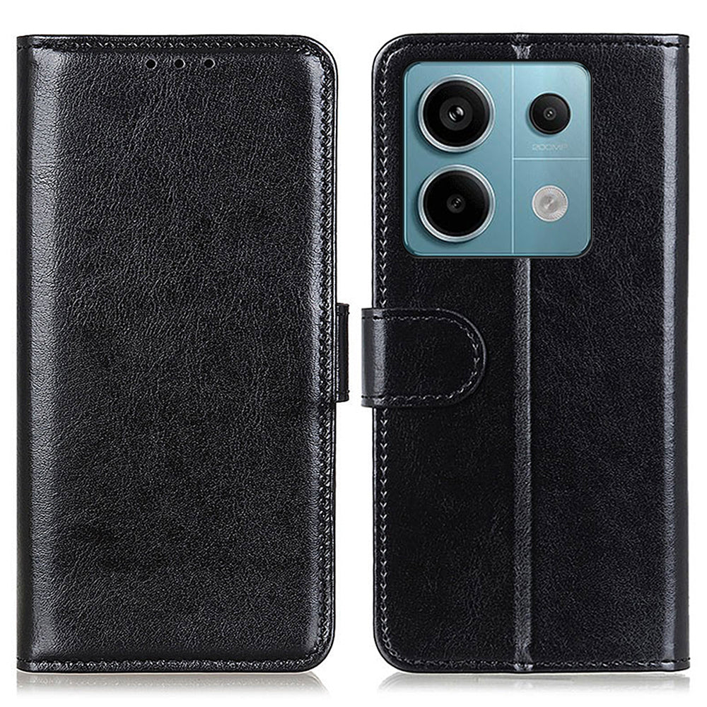 For Xiaomi Redmi Note 13 Pro 5G / Poco X6 5G Cell Phone Cases Crazy Horse Texture PU Leather Cover - Black