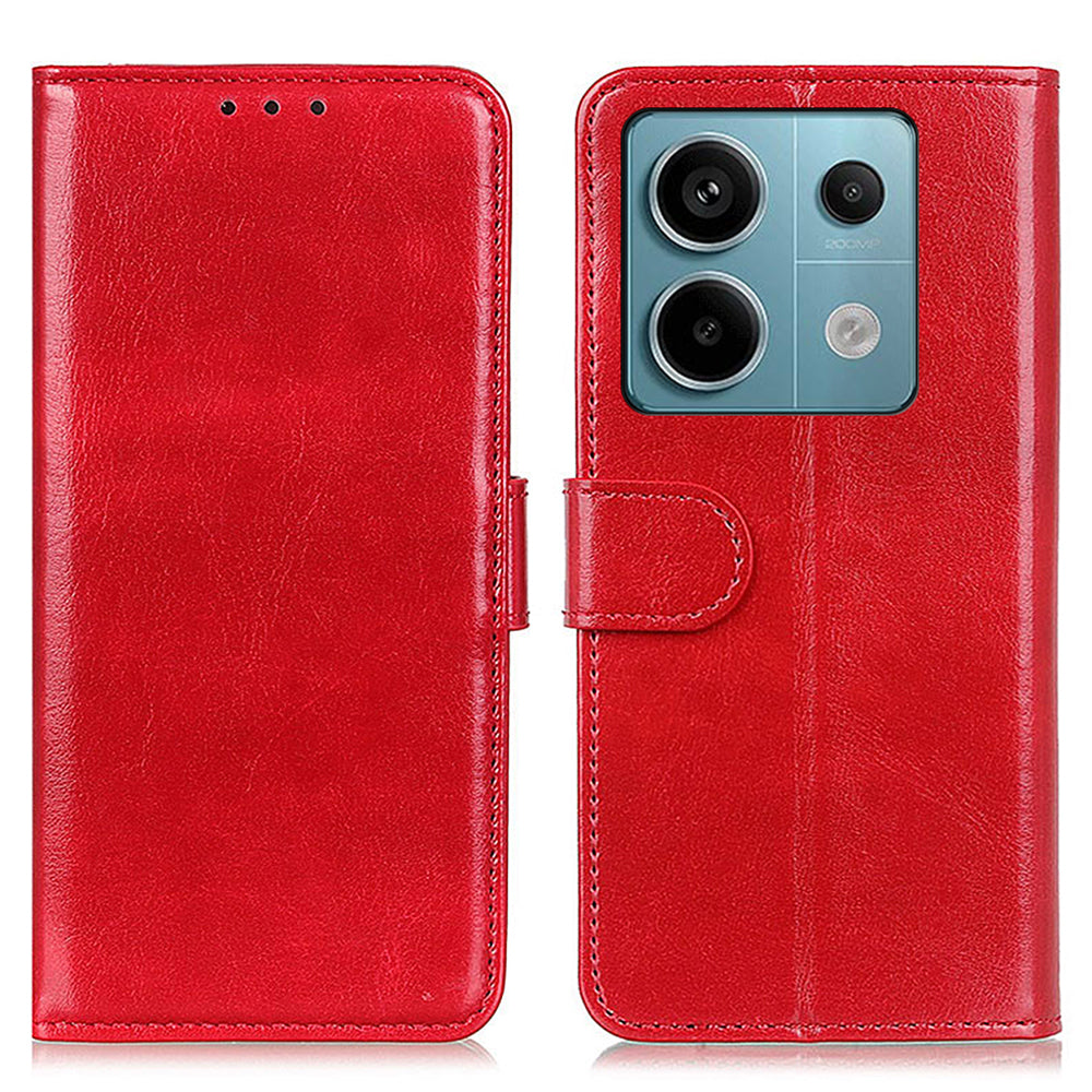 For Xiaomi Redmi Note 13 Pro 5G / Poco X6 5G Cell Phone Cases Crazy Horse Texture PU Leather Cover - Red