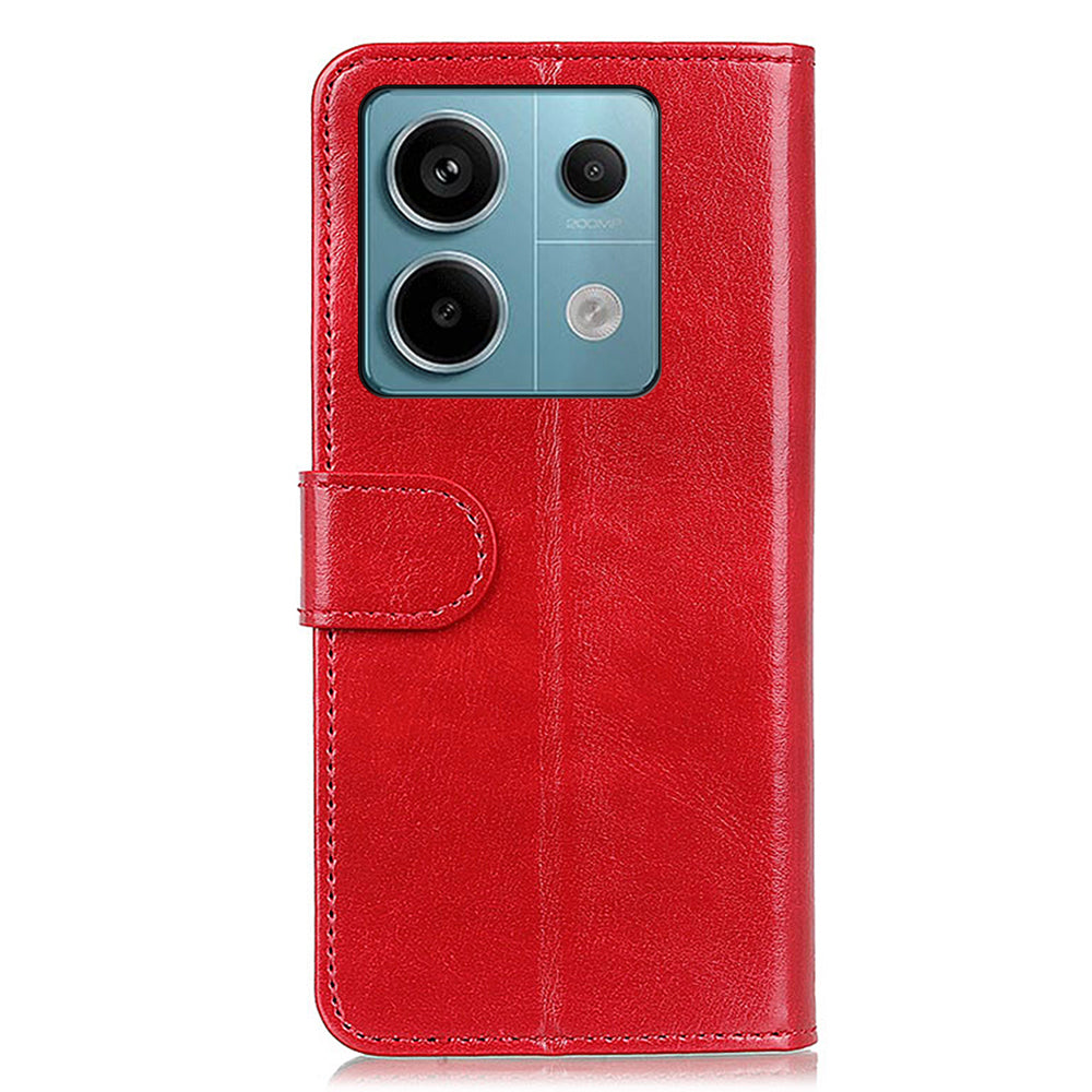 For Xiaomi Redmi Note 13 Pro 5G / Poco X6 5G Cell Phone Cases Crazy Horse Texture PU Leather Cover - Red