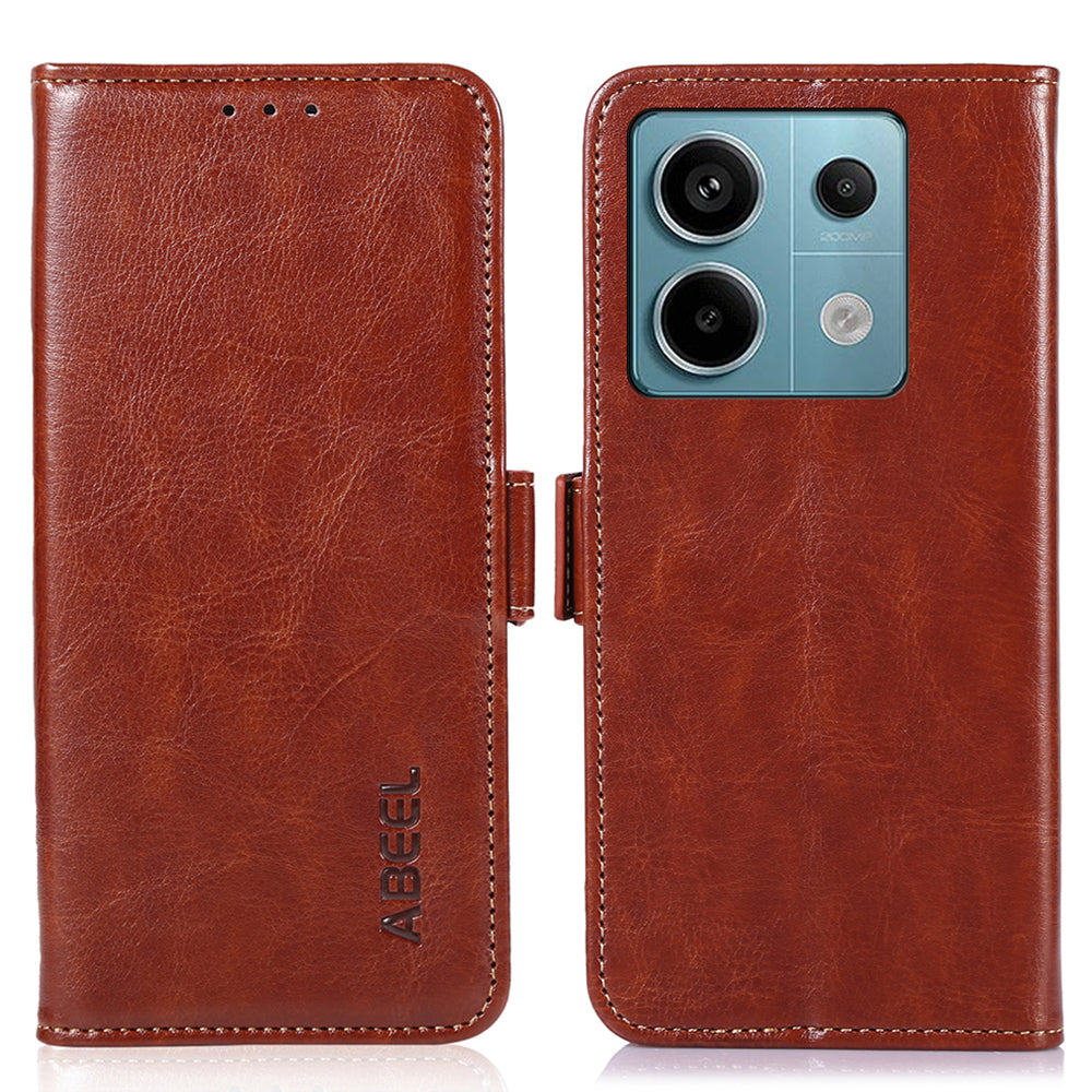 ABEEL For Xiaomi Redmi Note 13 Pro 5G / Poco X6 5G Cell Phone Case Crazy Horse Texture Leather Cover with Wallet - Brown