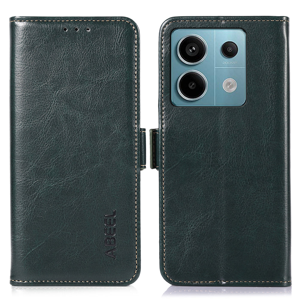 ABEEL For Xiaomi Redmi Note 13 Pro 5G / Poco X6 5G Cell Phone Case Crazy Horse Texture Leather Cover with Wallet - Green