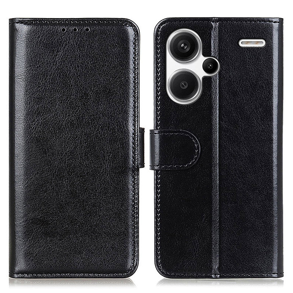 Leather Cover for Xiaomi Redmi Note 13 Pro+ 5G Crazy Horse Texture Cell Phone Cases - Black