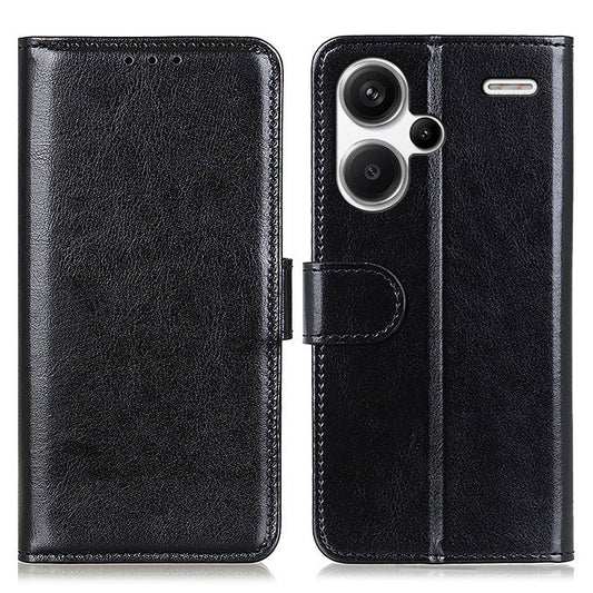 Leather Cover for Xiaomi Redmi Note 13 Pro+ 5G Crazy Horse Texture Cell Phone Cases - Black