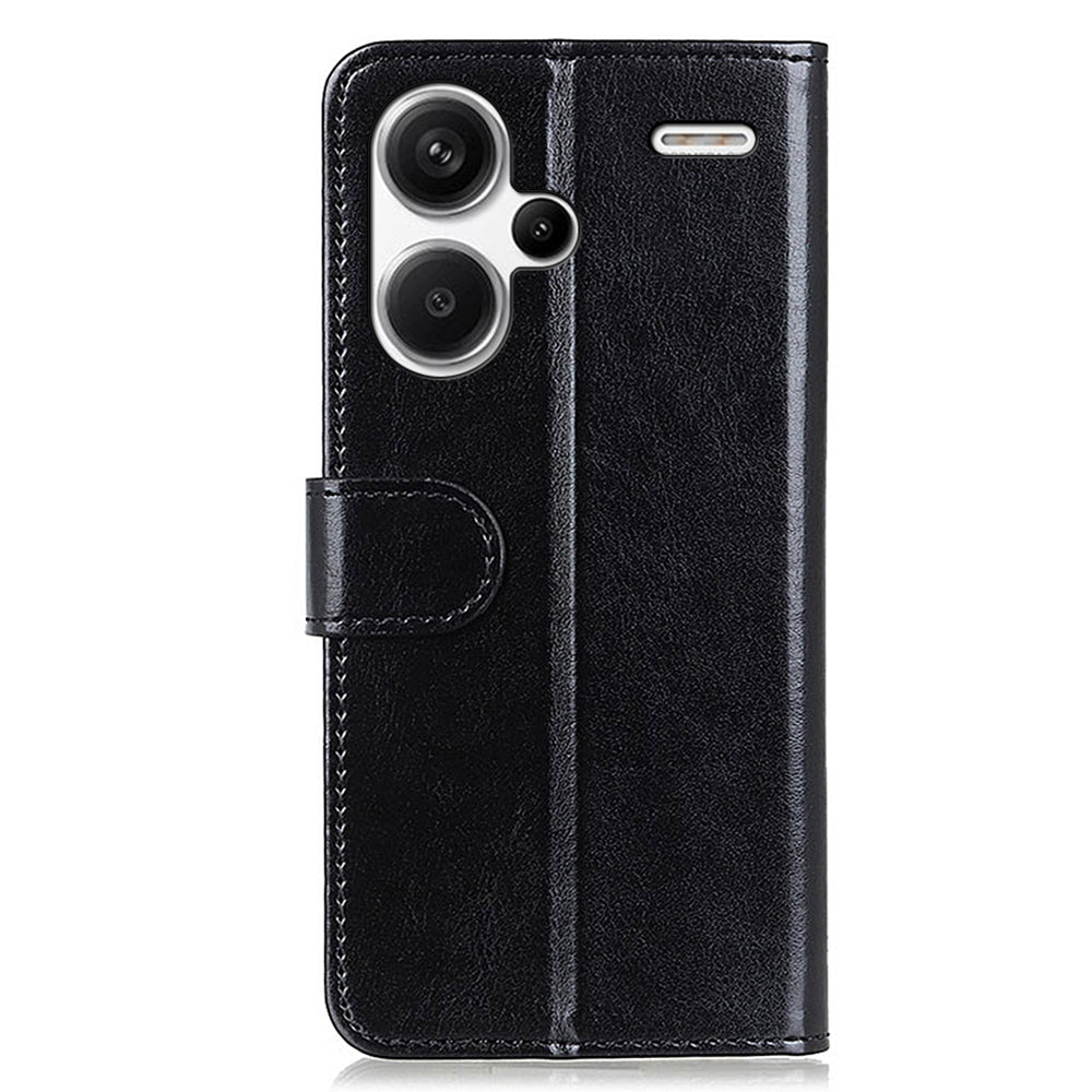 Leather Cover for Xiaomi Redmi Note 13 Pro+ 5G Crazy Horse Texture Cell Phone Cases - Black