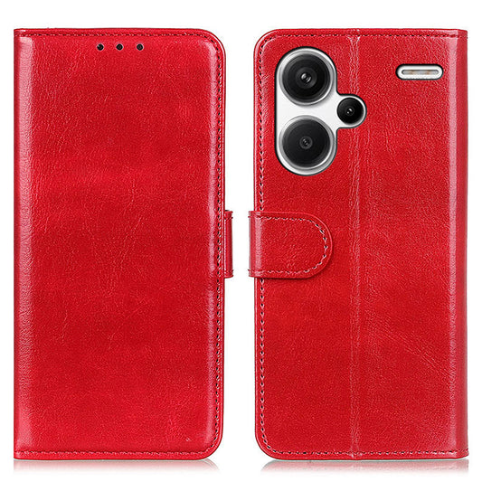 Leather Cover for Xiaomi Redmi Note 13 Pro+ 5G Crazy Horse Texture Cell Phone Cases - Red