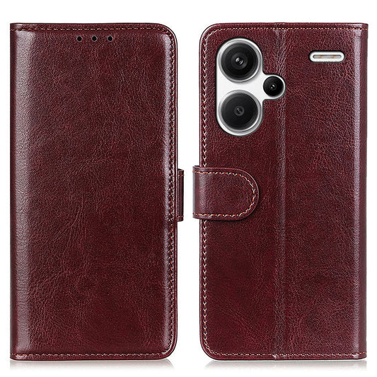 Leather Cover for Xiaomi Redmi Note 13 Pro+ 5G Crazy Horse Texture Cell Phone Cases - Brown