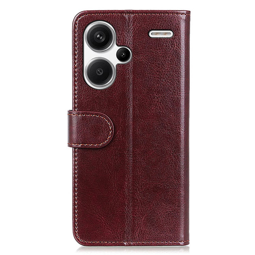 Leather Cover for Xiaomi Redmi Note 13 Pro+ 5G Crazy Horse Texture Cell Phone Cases - Brown