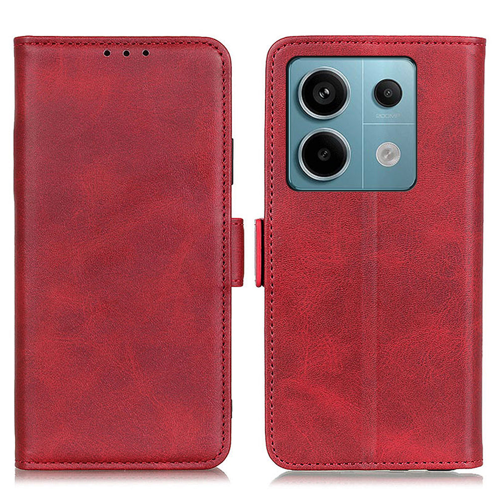 For Xiaomi Redmi Note 13 Pro 5G / Poco X6 5G Cell Phone Case Magnetic Clasp Leather Stand Cover - Red