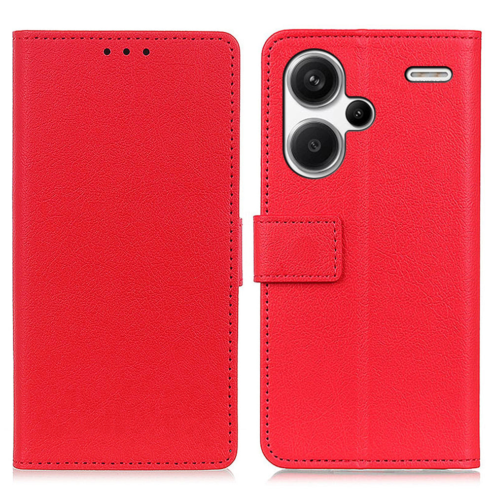 For Xiaomi Redmi Note 13 Pro+ 5G Cell Phone Cases Drop Resistant PU Leather Cover - Red