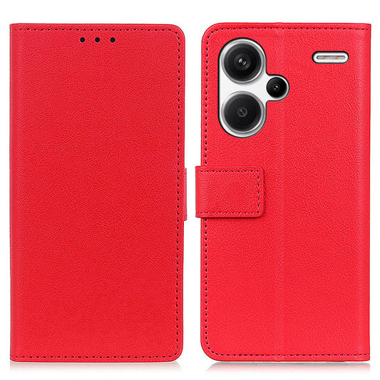 For Xiaomi Redmi Note 13 Pro+ 5G Cell Phone Cases Drop Resistant PU Leather Cover - Red