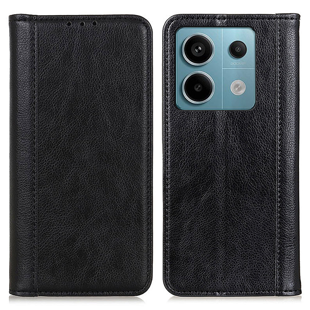For Xiaomi Redmi Note 13 Pro 5G / Poco X6 5G Case Litchi Texture Split Leather Cell Phone Cover - Black