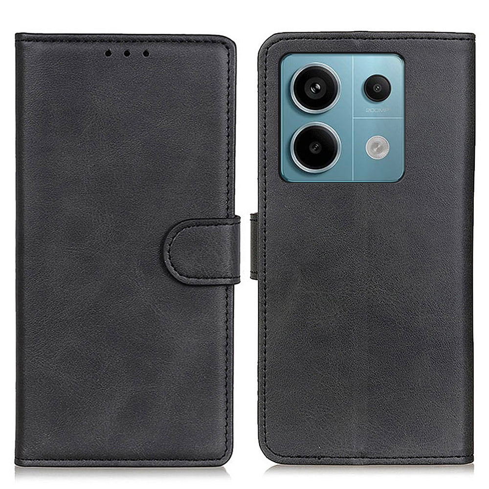 For Xiaomi Redmi Note 13 Pro 5G / Poco X6 5G Cell Phone Cases Cowhide Texture PU Leather Cover - Black