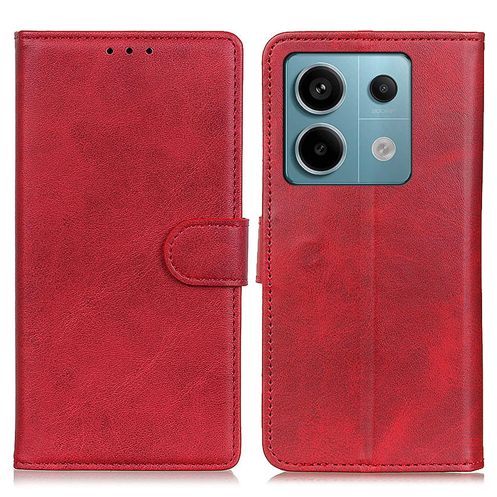 For Xiaomi Redmi Note 13 Pro 5G / Poco X6 5G Cell Phone Cases Cowhide Texture PU Leather Cover - Red