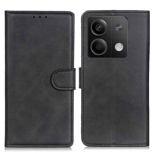 For Xiaomi Redmi Note 13 5G / 13 5G (China) Case Cowhide Texture PU Leather Stand Phone Cover - Black