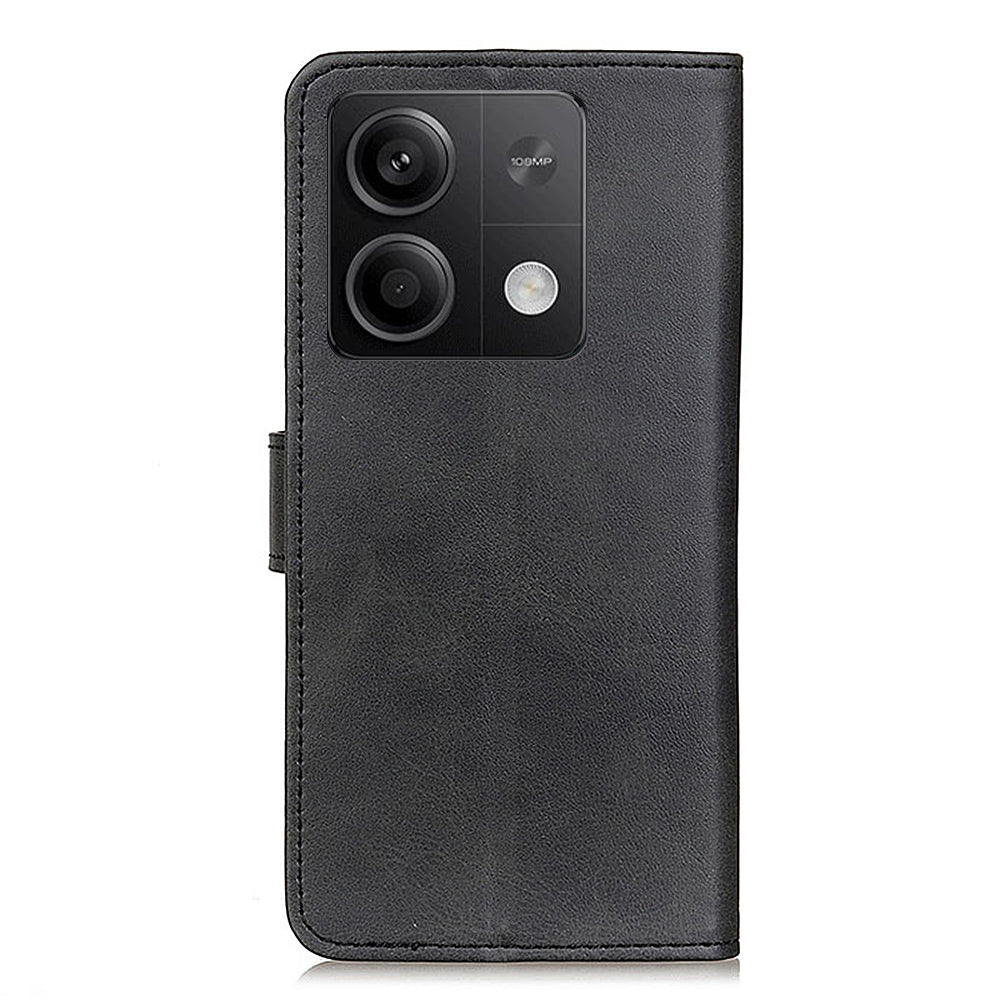 For Xiaomi Redmi Note 13 5G / 13 5G (China) Case Cowhide Texture PU Leather Stand Phone Cover - Black