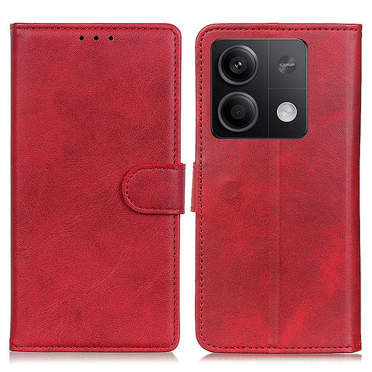 For Xiaomi Redmi Note 13 5G / 13 5G (China) Case Cowhide Texture PU Leather Stand Phone Cover - Red