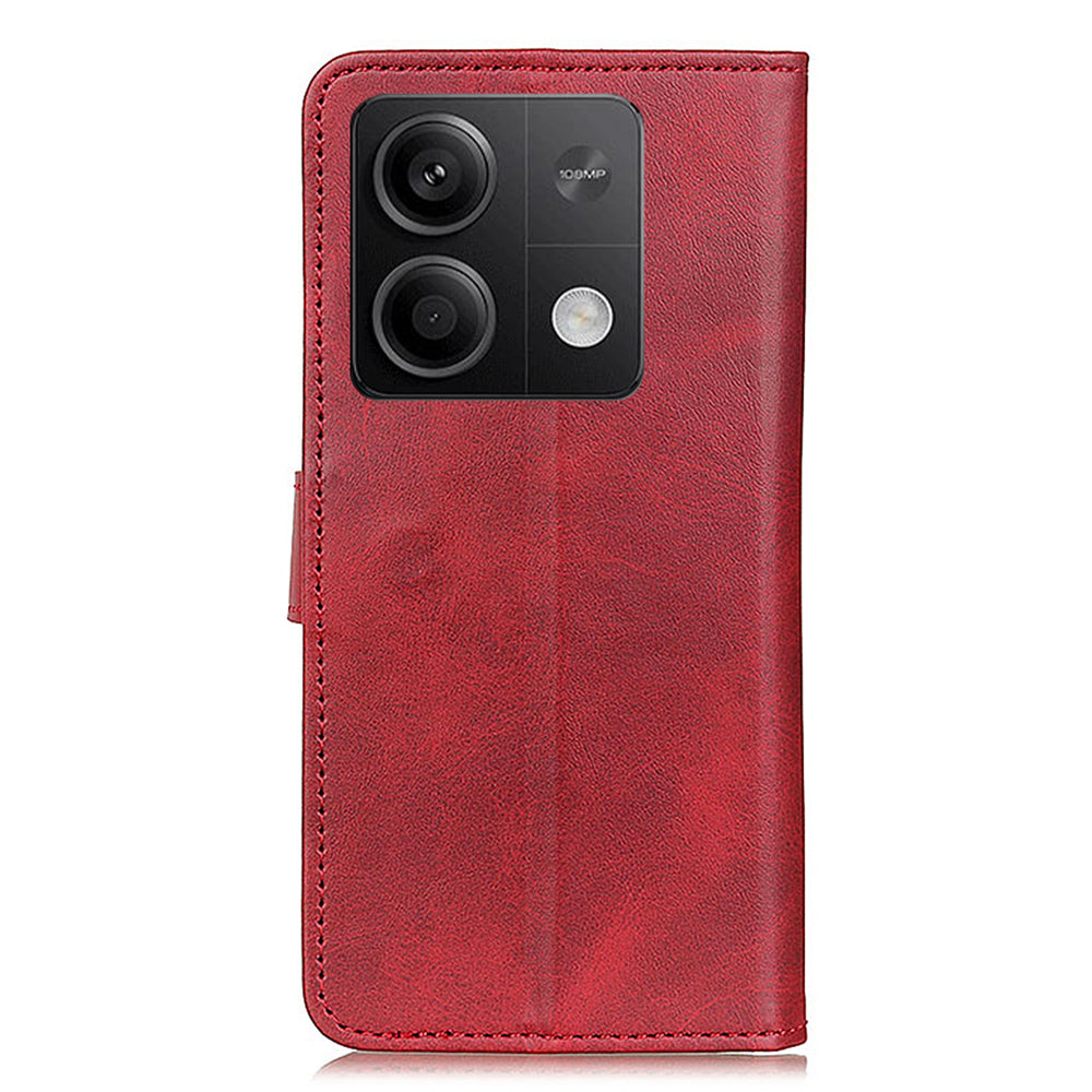 For Xiaomi Redmi Note 13 5G / 13 5G (China) Case Cowhide Texture PU Leather Stand Phone Cover - Red