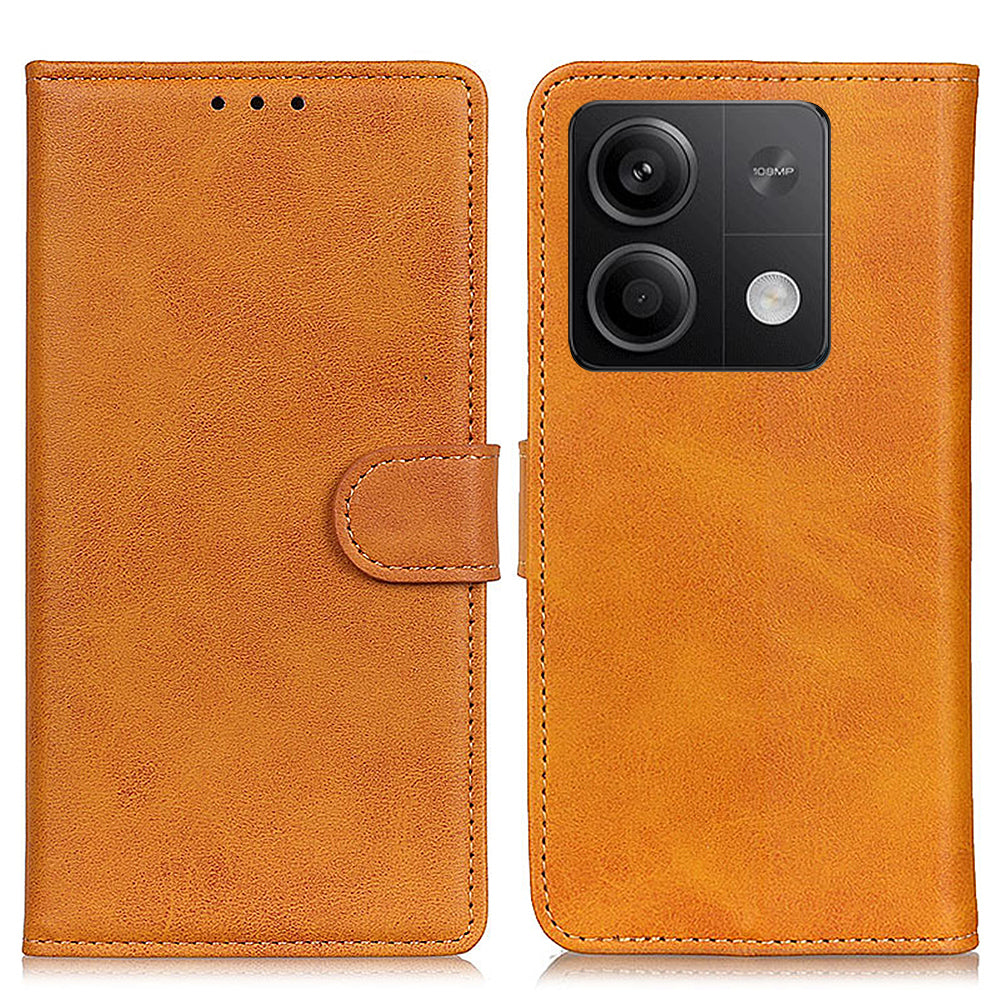 For Xiaomi Redmi Note 13 5G / 13 5G (China) Case Cowhide Texture PU Leather Stand Phone Cover - Brown
