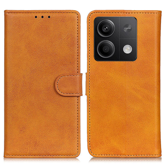 For Xiaomi Redmi Note 13 5G / 13 5G (China) Case Cowhide Texture PU Leather Stand Phone Cover - Brown