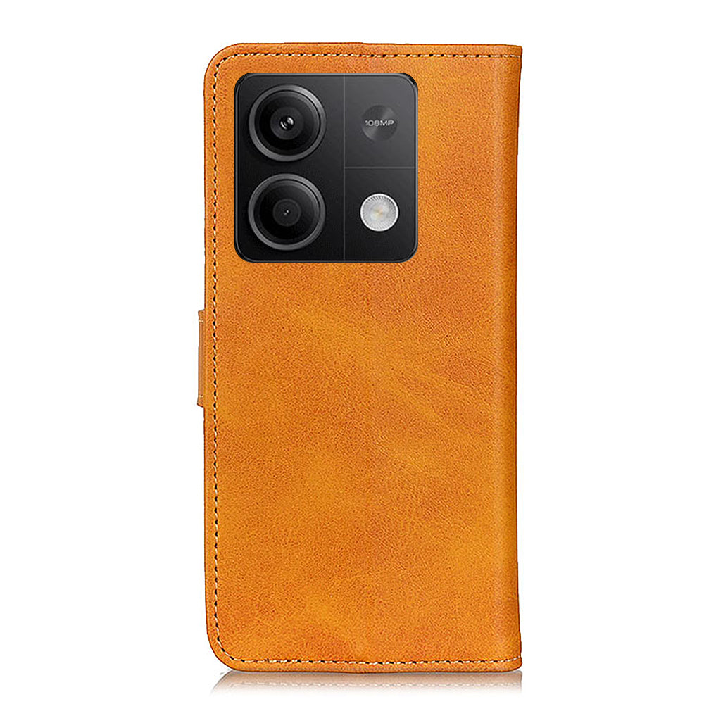 For Xiaomi Redmi Note 13 5G / 13 5G (China) Case Cowhide Texture PU Leather Stand Phone Cover - Brown