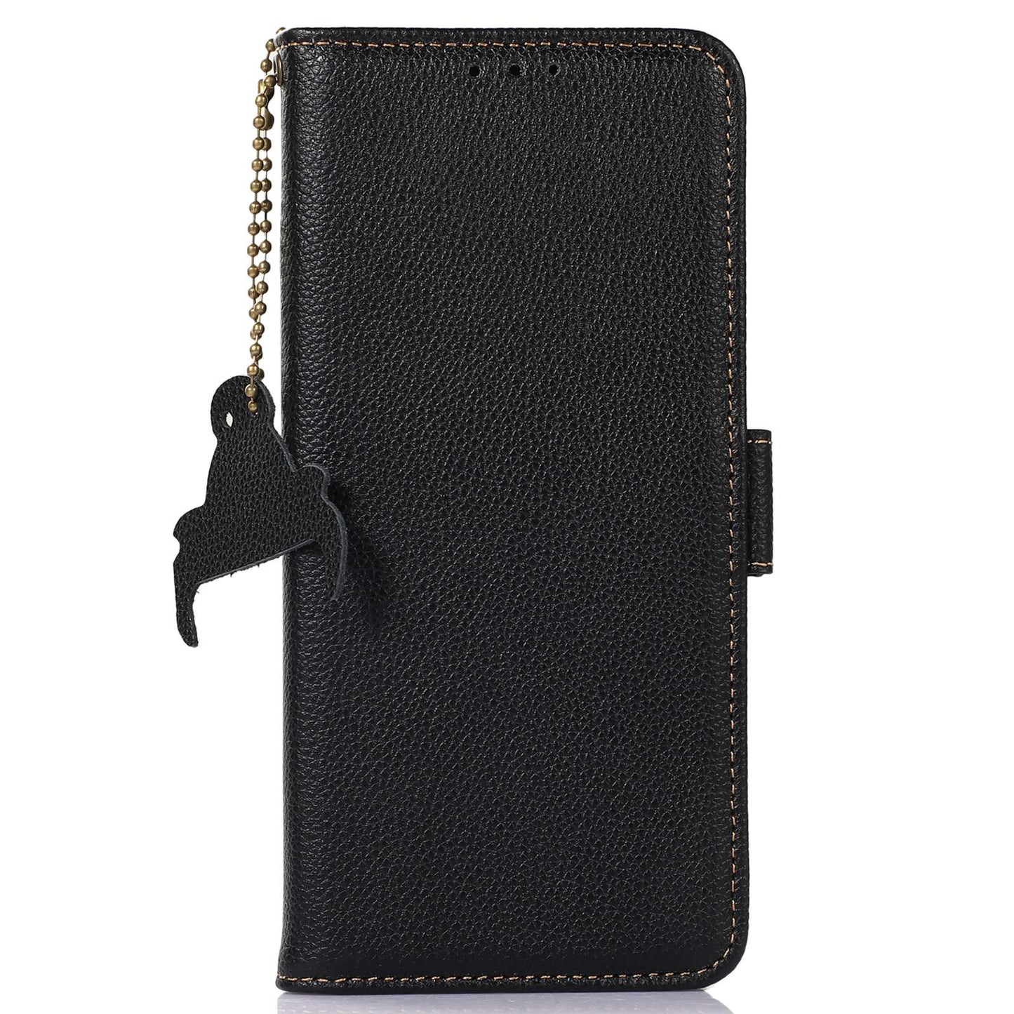 For Xiaomi Redmi Note 13 5G / 13 5G (China) Case Anti-fall RFID Blocking Genuine Cow Leather Smart Phone Cover - Black