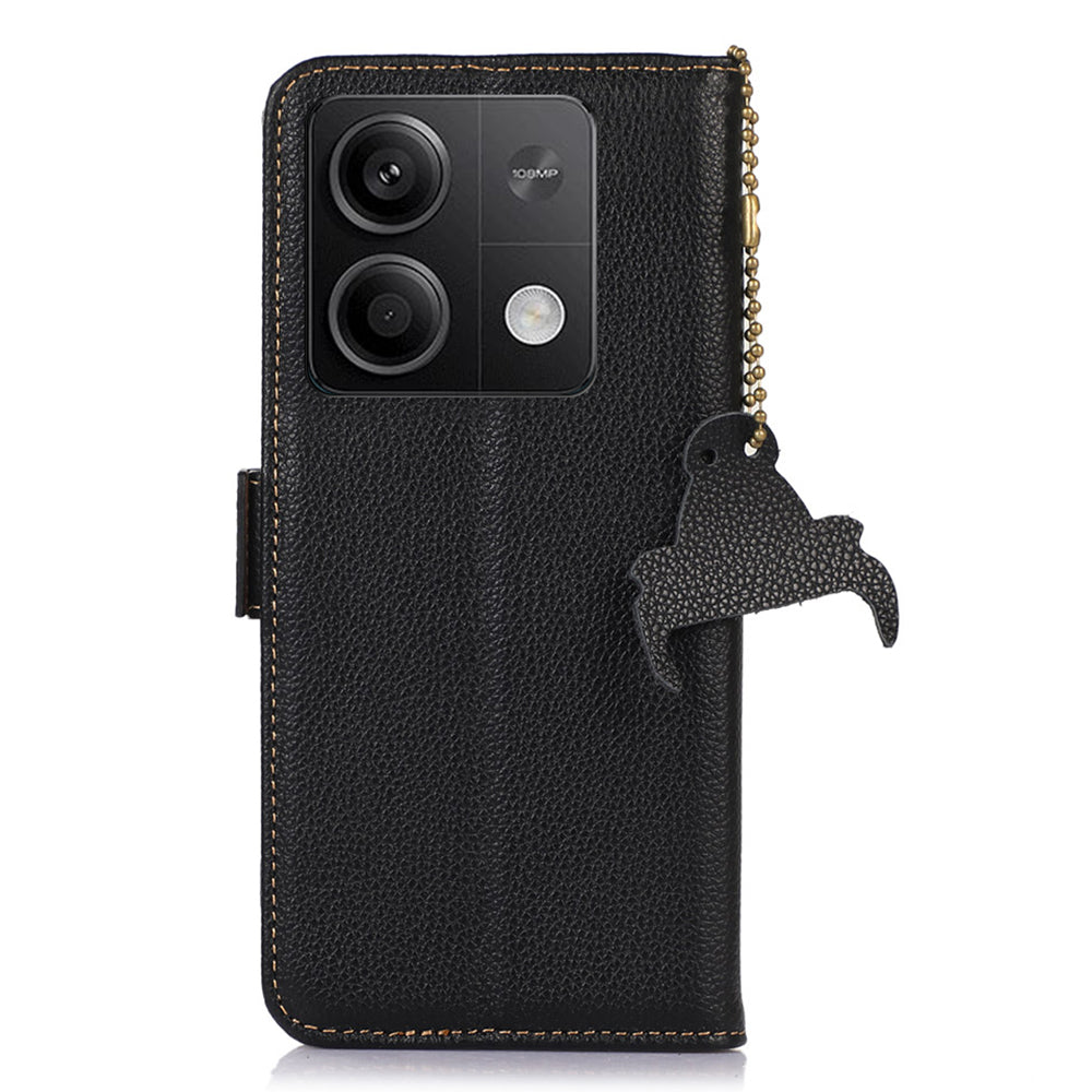 For Xiaomi Redmi Note 13 5G / 13 5G (China) Case Anti-fall RFID Blocking Genuine Cow Leather Smart Phone Cover - Black