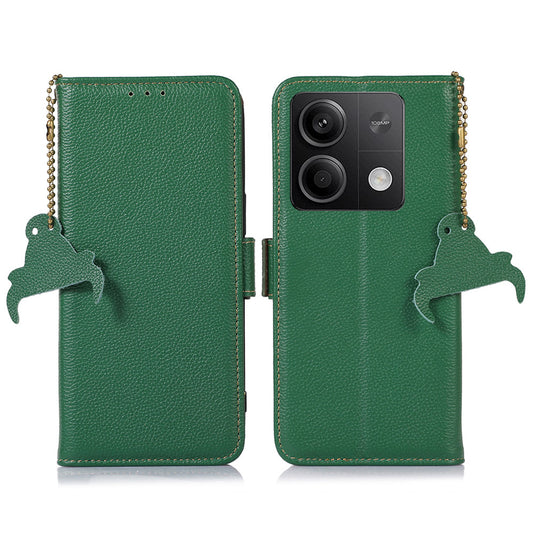 For Xiaomi Redmi Note 13 5G / 13 5G (China) Case Anti-fall RFID Blocking Genuine Cow Leather Smart Phone Cover - Green