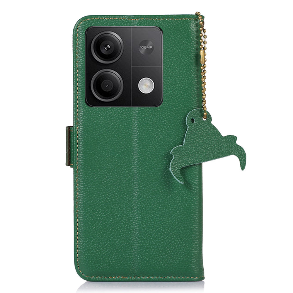 For Xiaomi Redmi Note 13 5G / 13 5G (China) Case Anti-fall RFID Blocking Genuine Cow Leather Smart Phone Cover - Green
