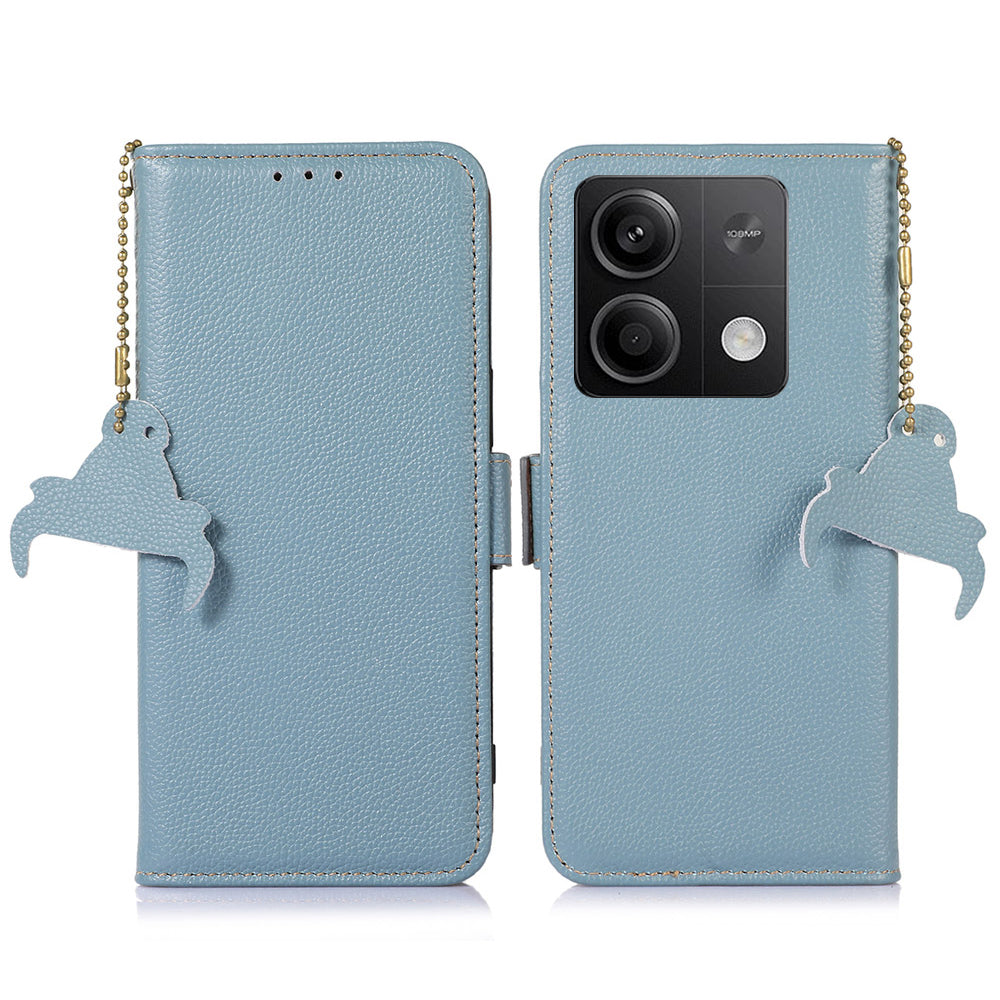 For Xiaomi Redmi Note 13 5G / 13 5G (China) Case Anti-fall RFID Blocking Genuine Cow Leather Smart Phone Cover - Blue