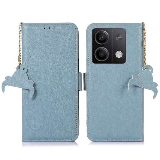 For Xiaomi Redmi Note 13 5G / 13 5G (China) Case Anti-fall RFID Blocking Genuine Cow Leather Smart Phone Cover - Blue