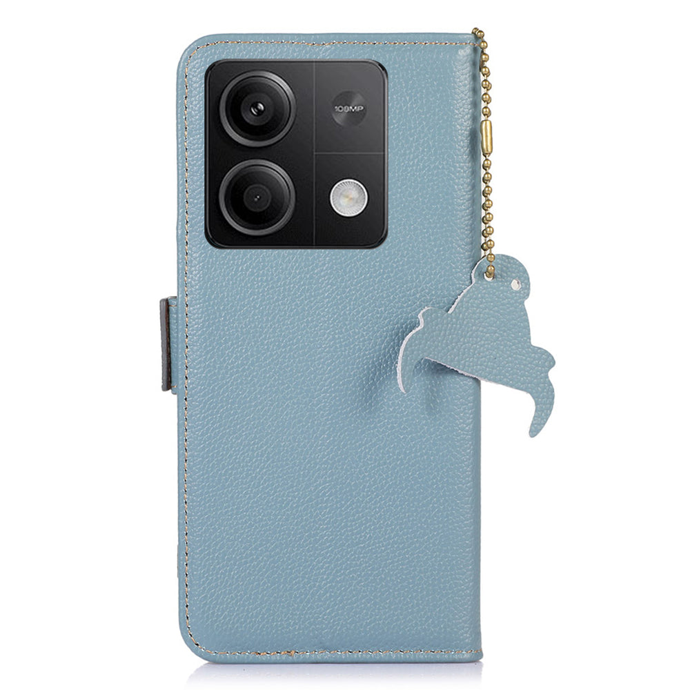 For Xiaomi Redmi Note 13 5G / 13 5G (China) Case Anti-fall RFID Blocking Genuine Cow Leather Smart Phone Cover - Blue