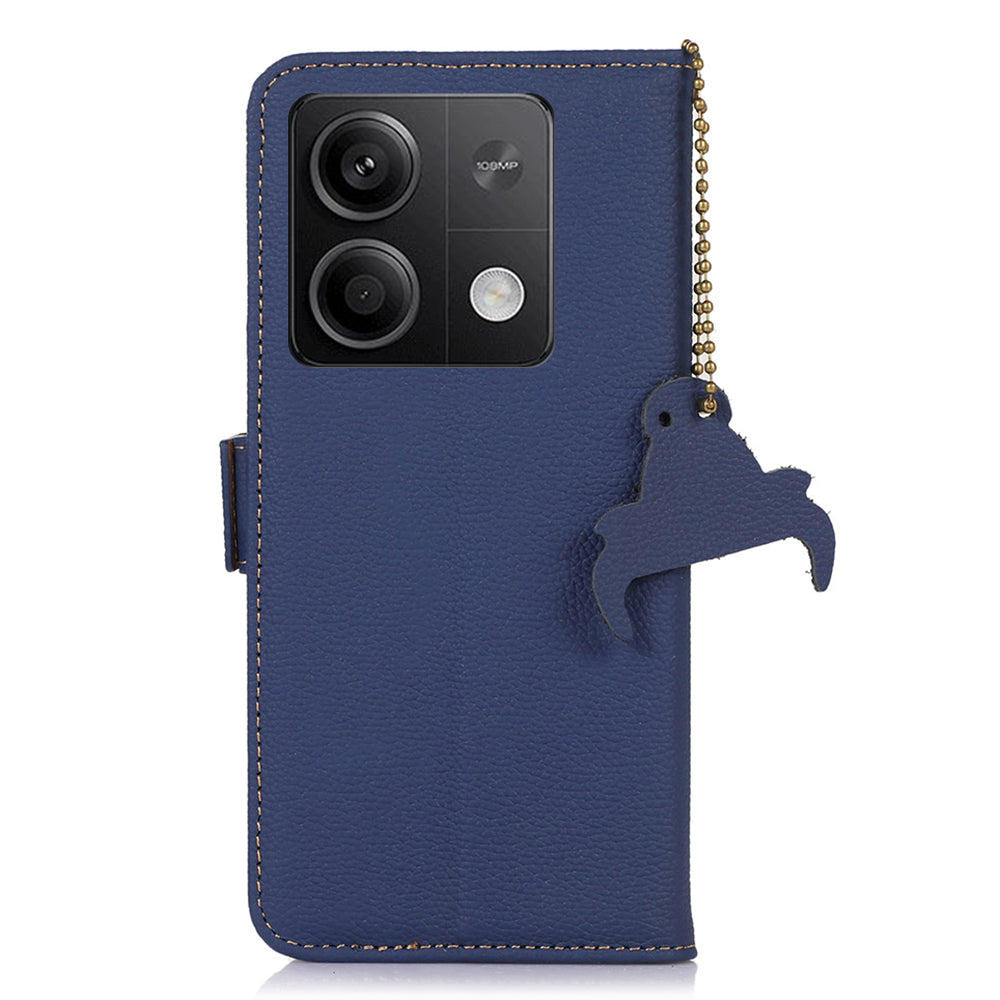 For Xiaomi Redmi Note 13 5G / 13 5G (China) Case Anti-fall RFID Blocking Genuine Cow Leather Smart Phone Cover - Sapphire
