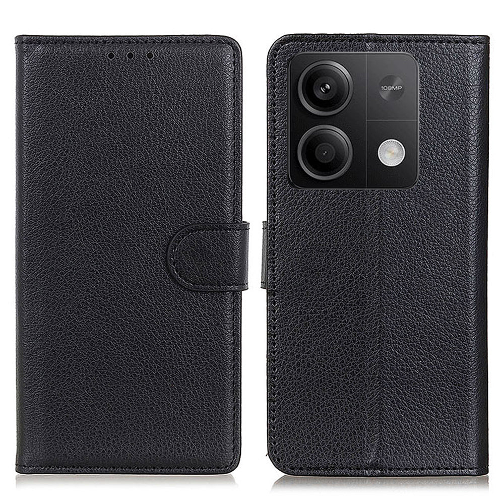 For Xiaomi Redmi Note 13 5G / 13 5G (China) Case PU Leather Litchi Texture Flip Wallet Phone Protector - Black
