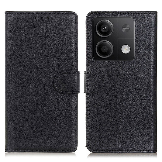For Xiaomi Redmi Note 13 5G / 13 5G (China) Case PU Leather Litchi Texture Flip Wallet Phone Protector - Black