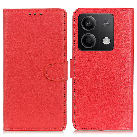 For Xiaomi Redmi Note 13 5G / 13 5G (China) Case PU Leather Litchi Texture Flip Wallet Phone Protector - Red
